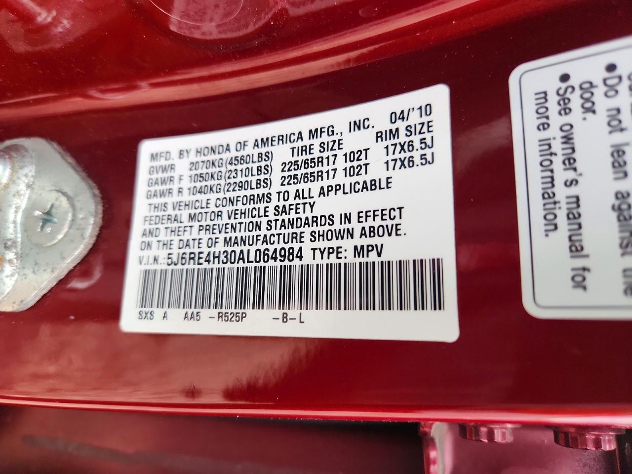 2010 HONDA CR-V LX photo 37
