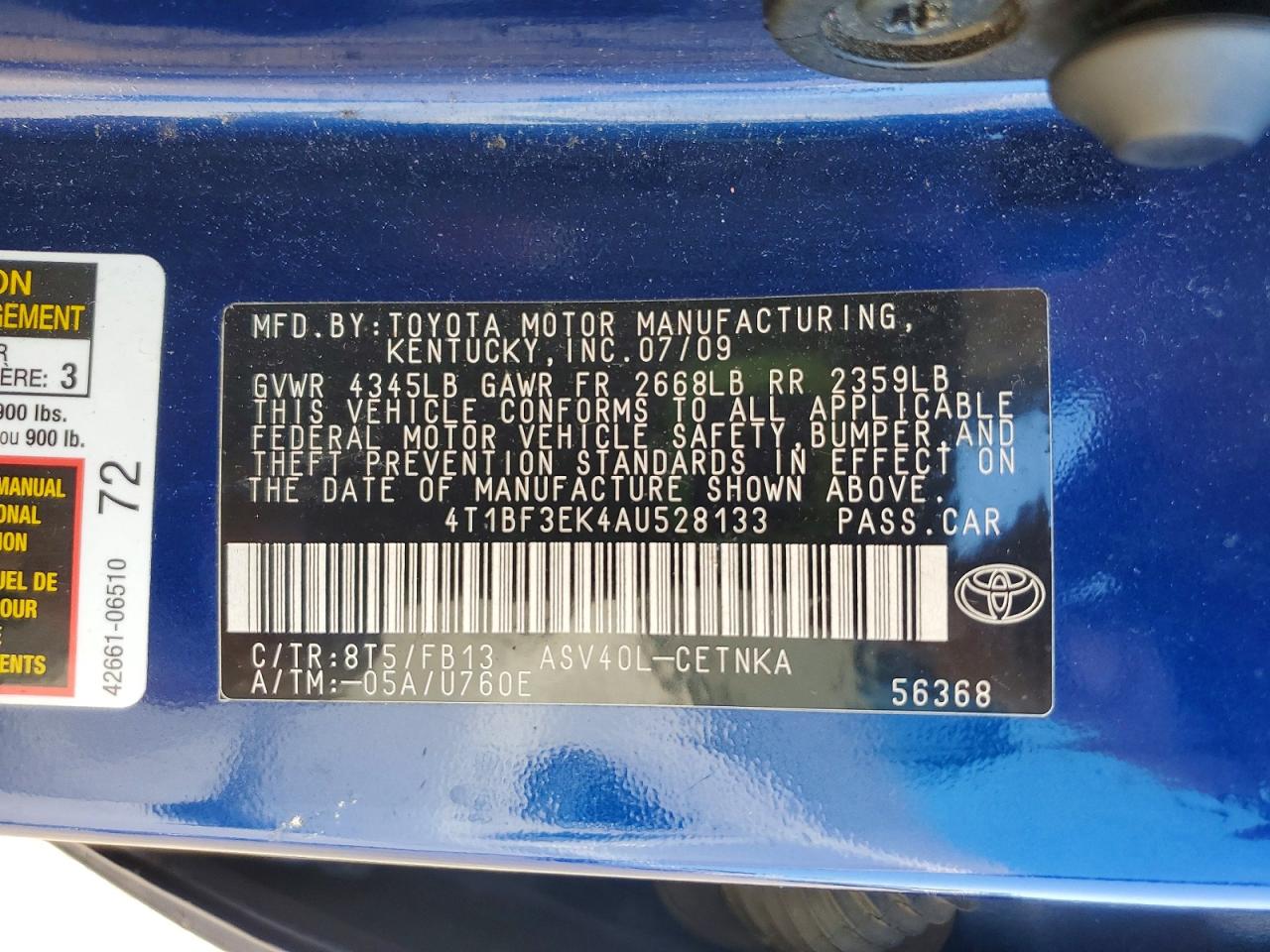 2010 TOYOTA CAMRY LE photo 34