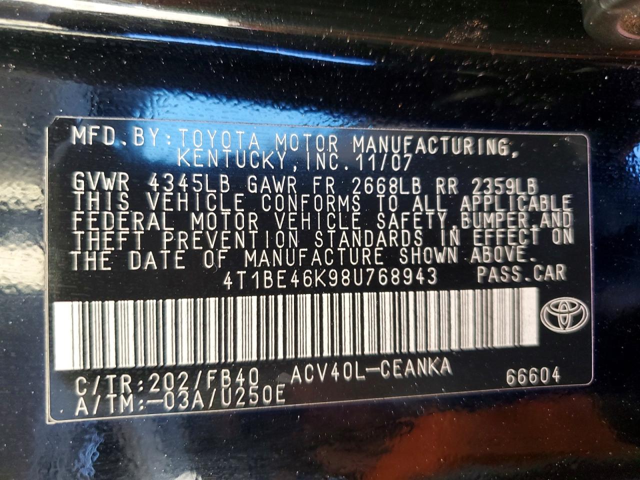 2008 TOYOTA CAMRY BASE photo 25