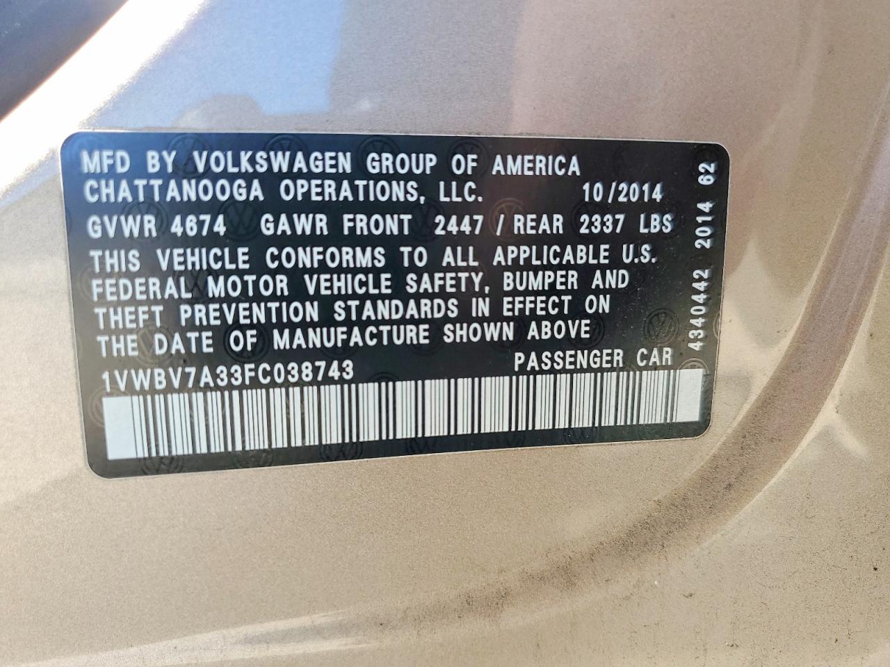 2015 VOLKSWAGEN PASSAT SE photo 34