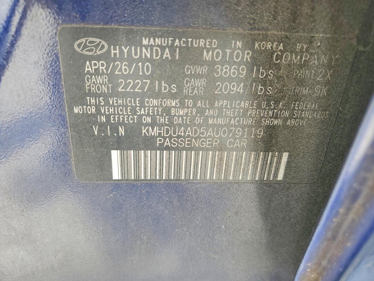 2010 HYUNDAI ELANTRA GLS photo 34