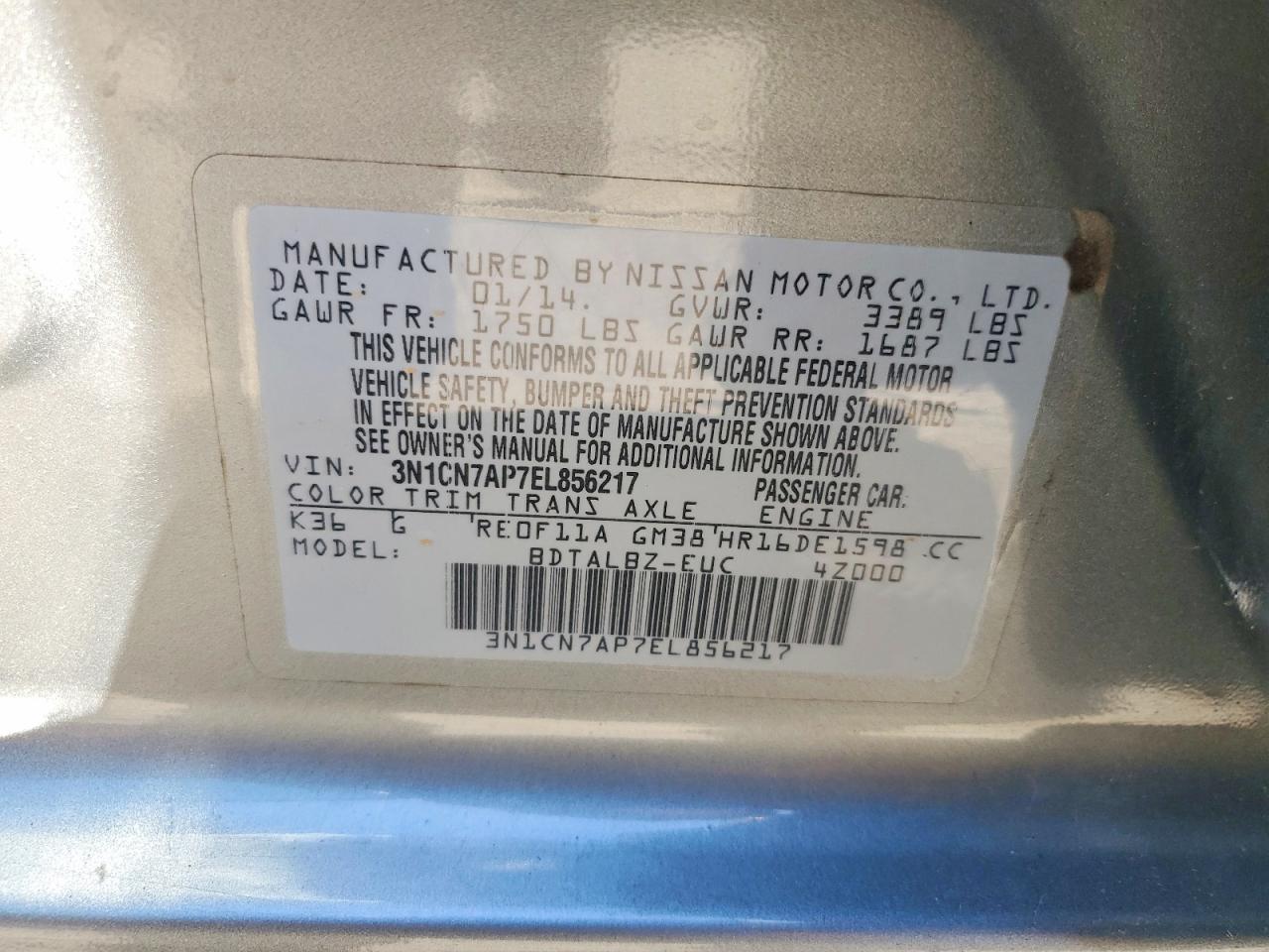 2014 NISSAN VERSA 1.6 SV photo 34