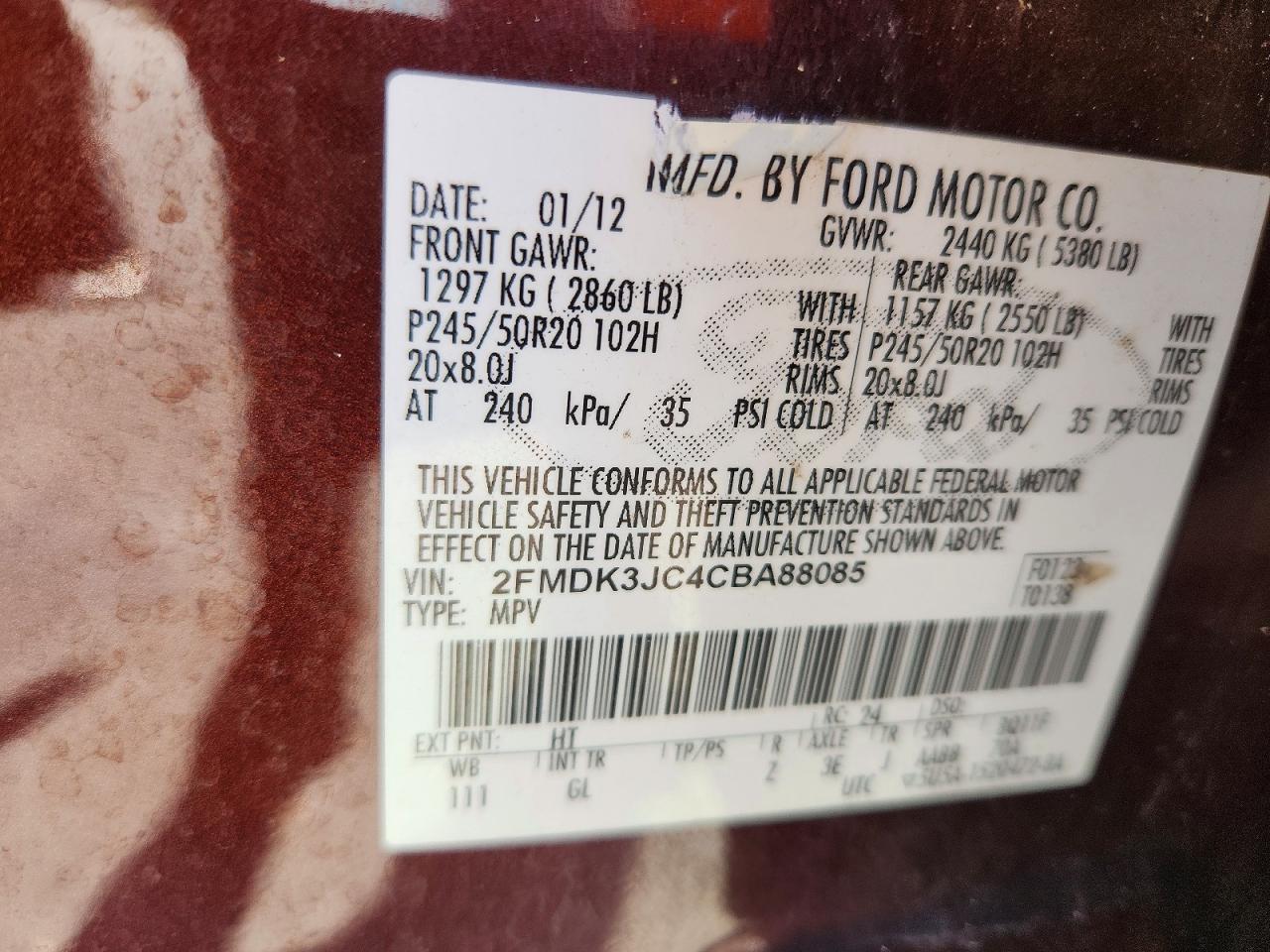 2012 FORD EDGE SEL photo 13