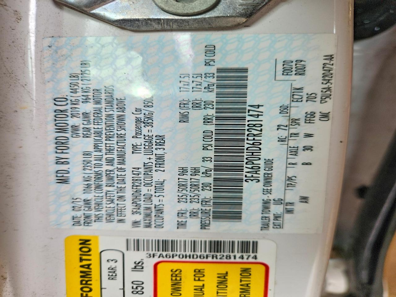 2015 FORD FUSION SE photo 23