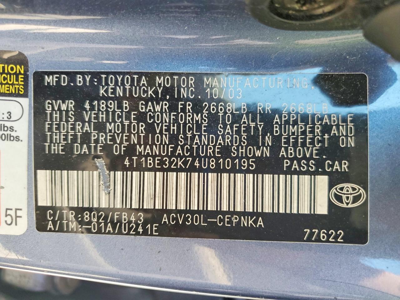 2004 TOYOTA CAMRY LE photo 12