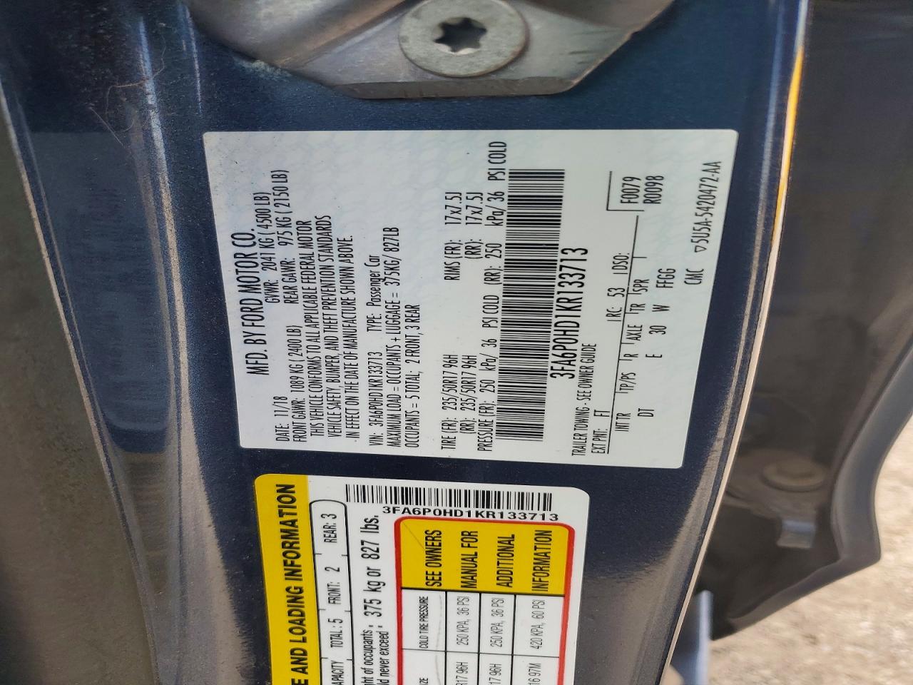 2019 FORD FUSION SE photo 34