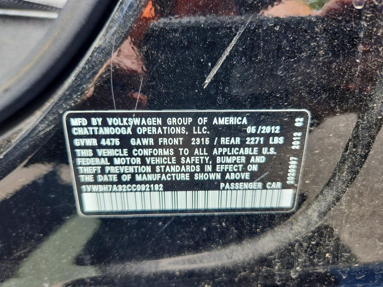 2012 VOLKSWAGEN PASSAT photo 12