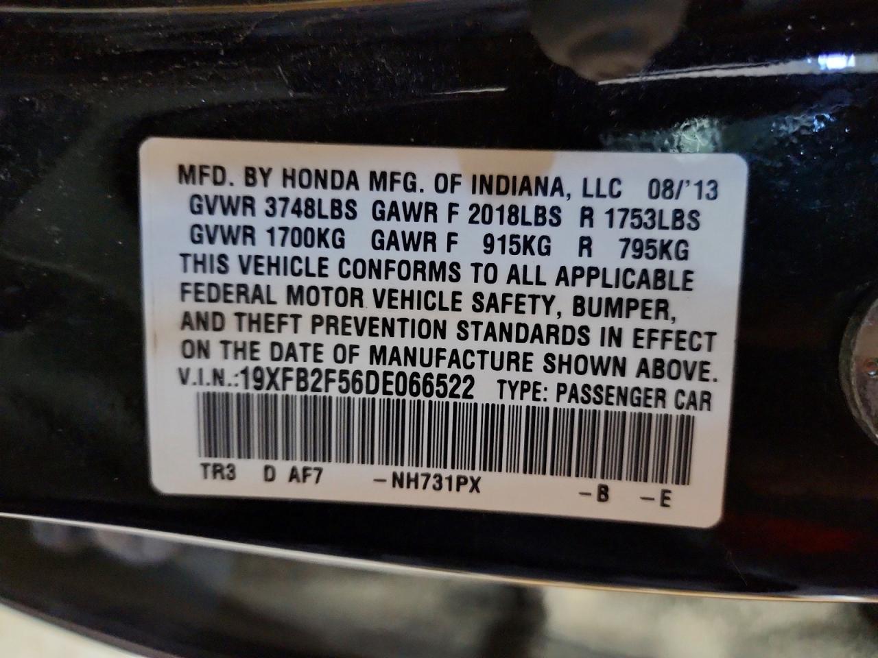 2013 HONDA CIVIC LX photo 23