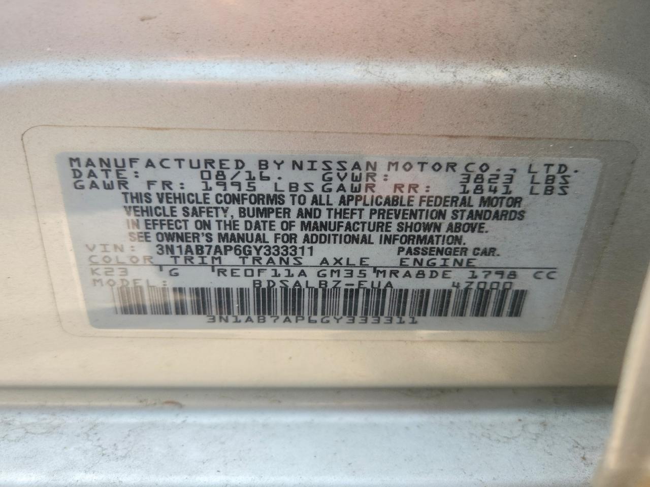 2016 NISSAN SENTRA S photo 12