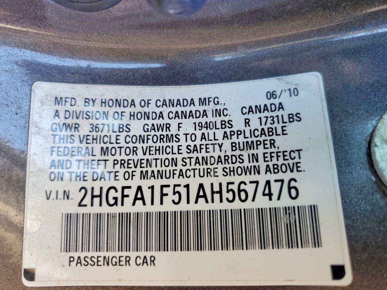 2010 HONDA CIVIC LX photo 34