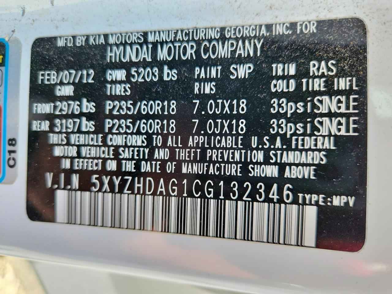 2012 HYUNDAI SANTA FE SE photo 40