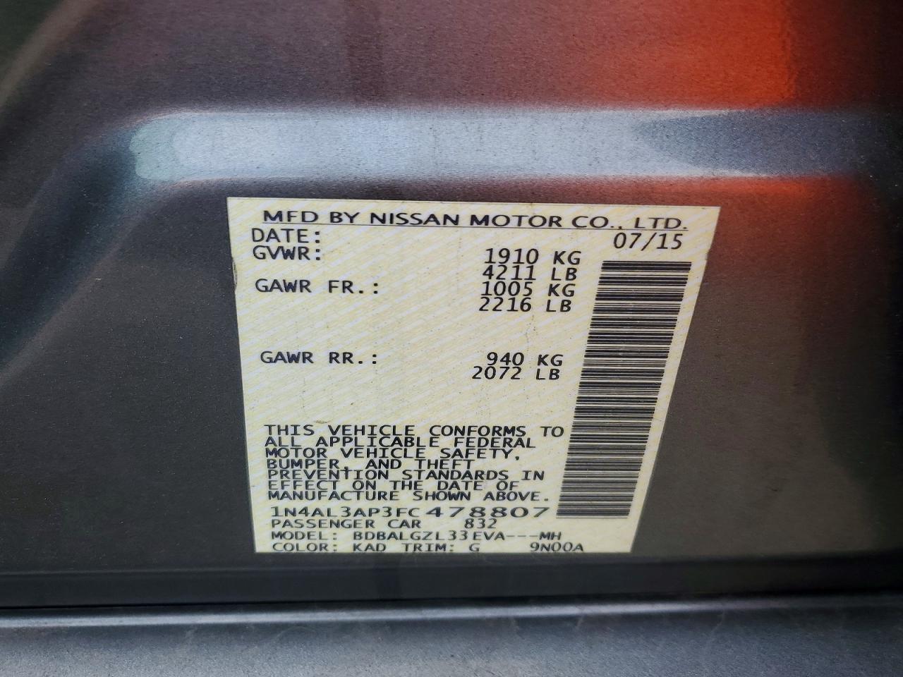 2015 NISSAN ALTIMA 2.5 S photo 37