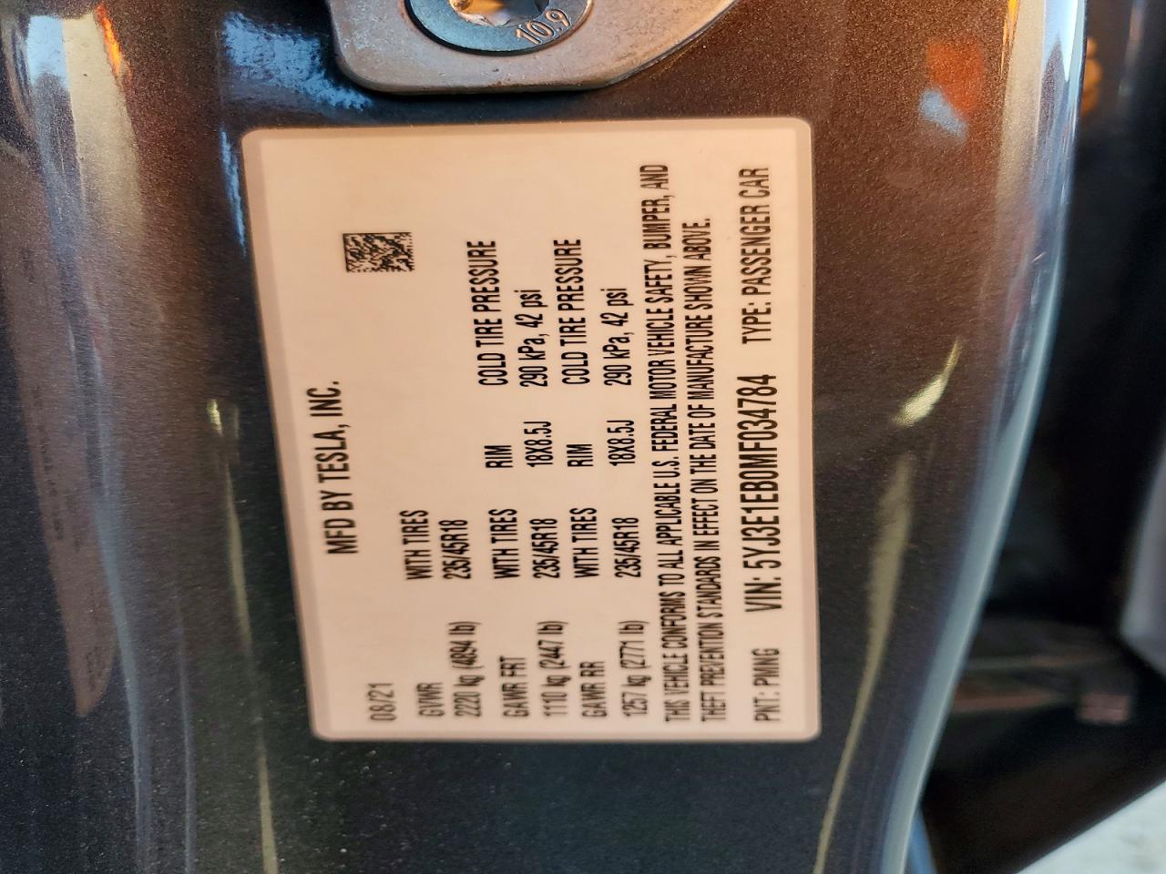 2021 TESLA MODEL 3 photo 25