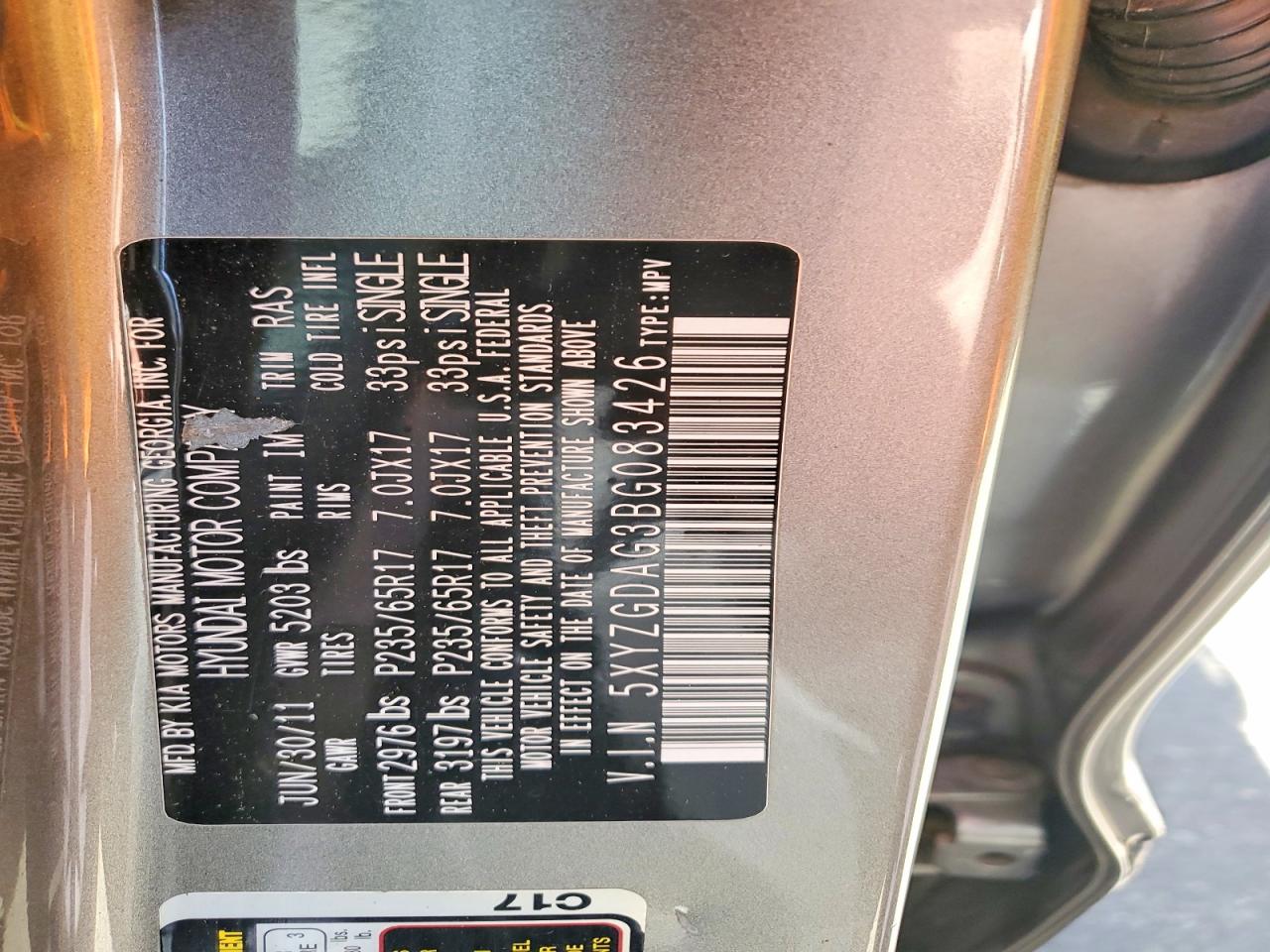 2011 HYUNDAI SANTA FE GLS photo 37