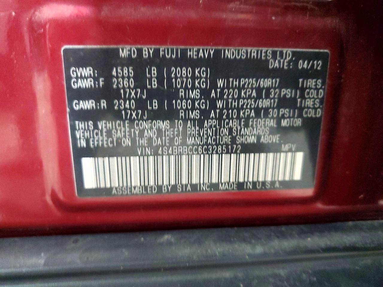 2012 SUBARU OUTBACK 2.5I PREMIUM photo 34