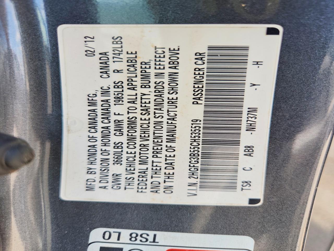 2012 HONDA CIVIC LX photo 23