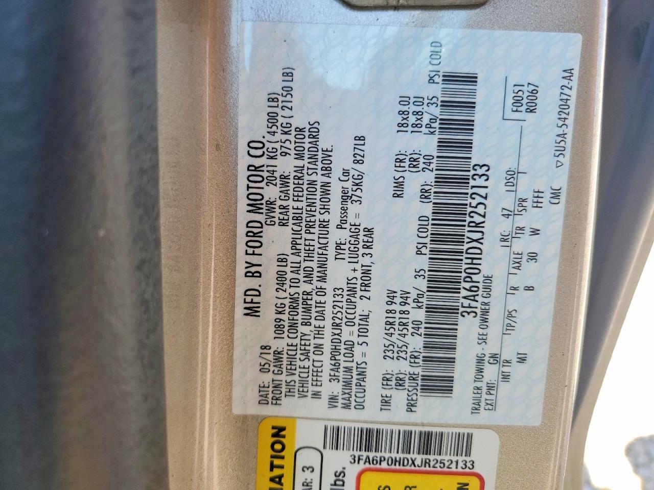 2018 FORD FUSION SE photo 12