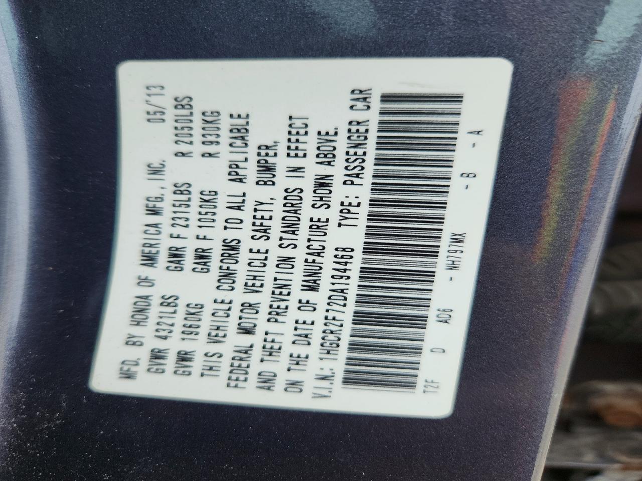 2013 HONDA ACCORD EX photo 37