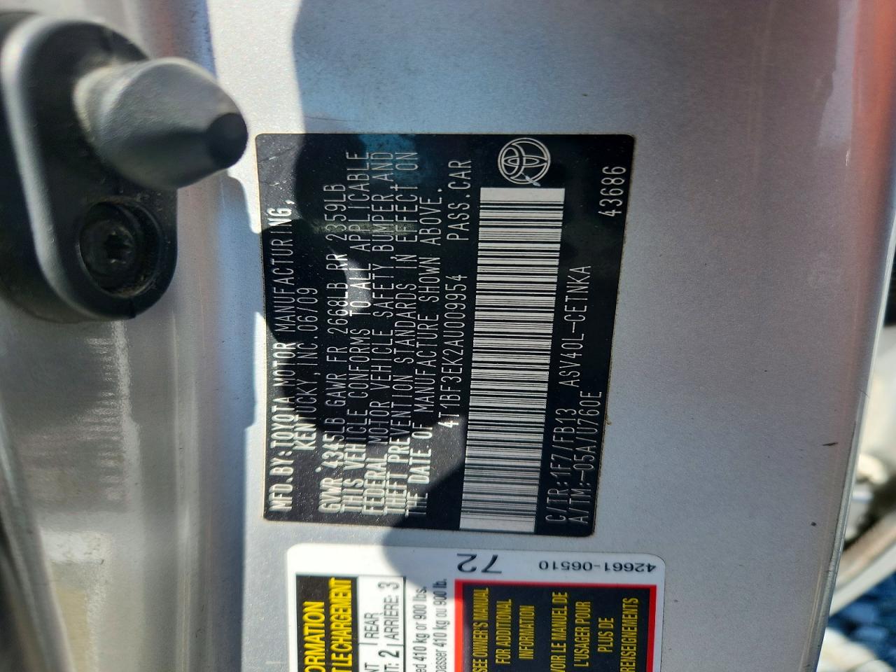 2010 TOYOTA CAMRY BASE photo 23