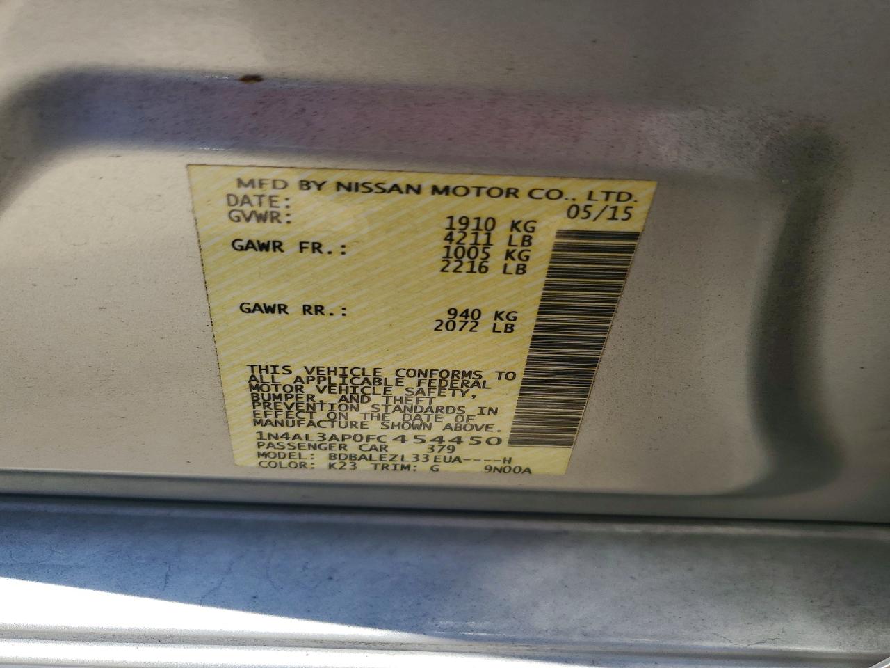 2015 NISSAN ALTIMA 2.5 S photo 23