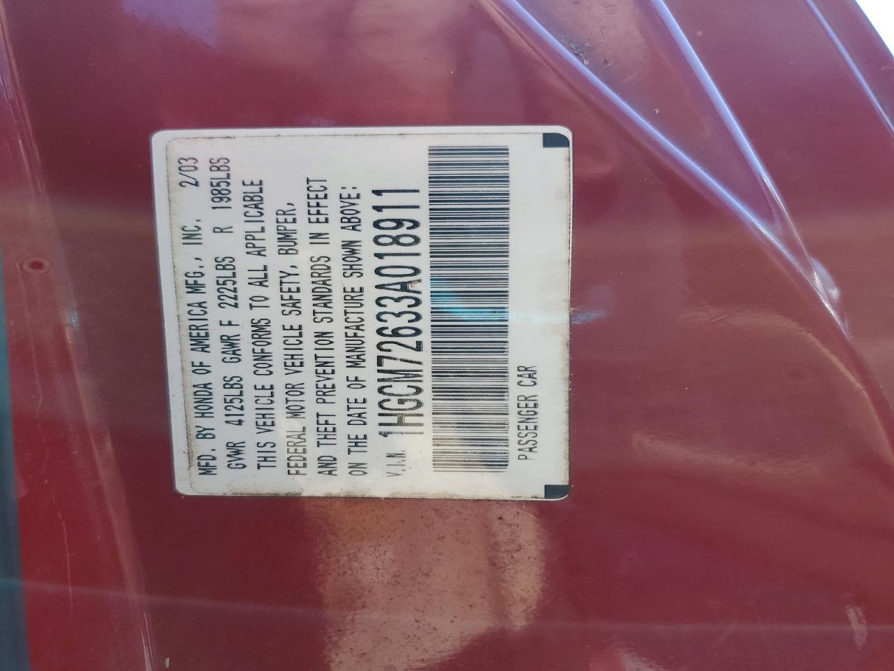 2003 HONDA ACCORD photo 23