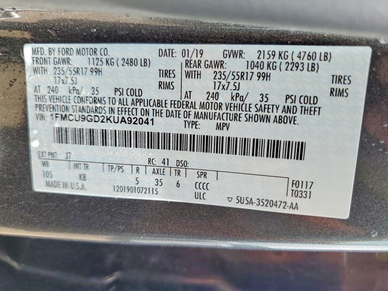 2019 FORD ESCAPE SE photo 25