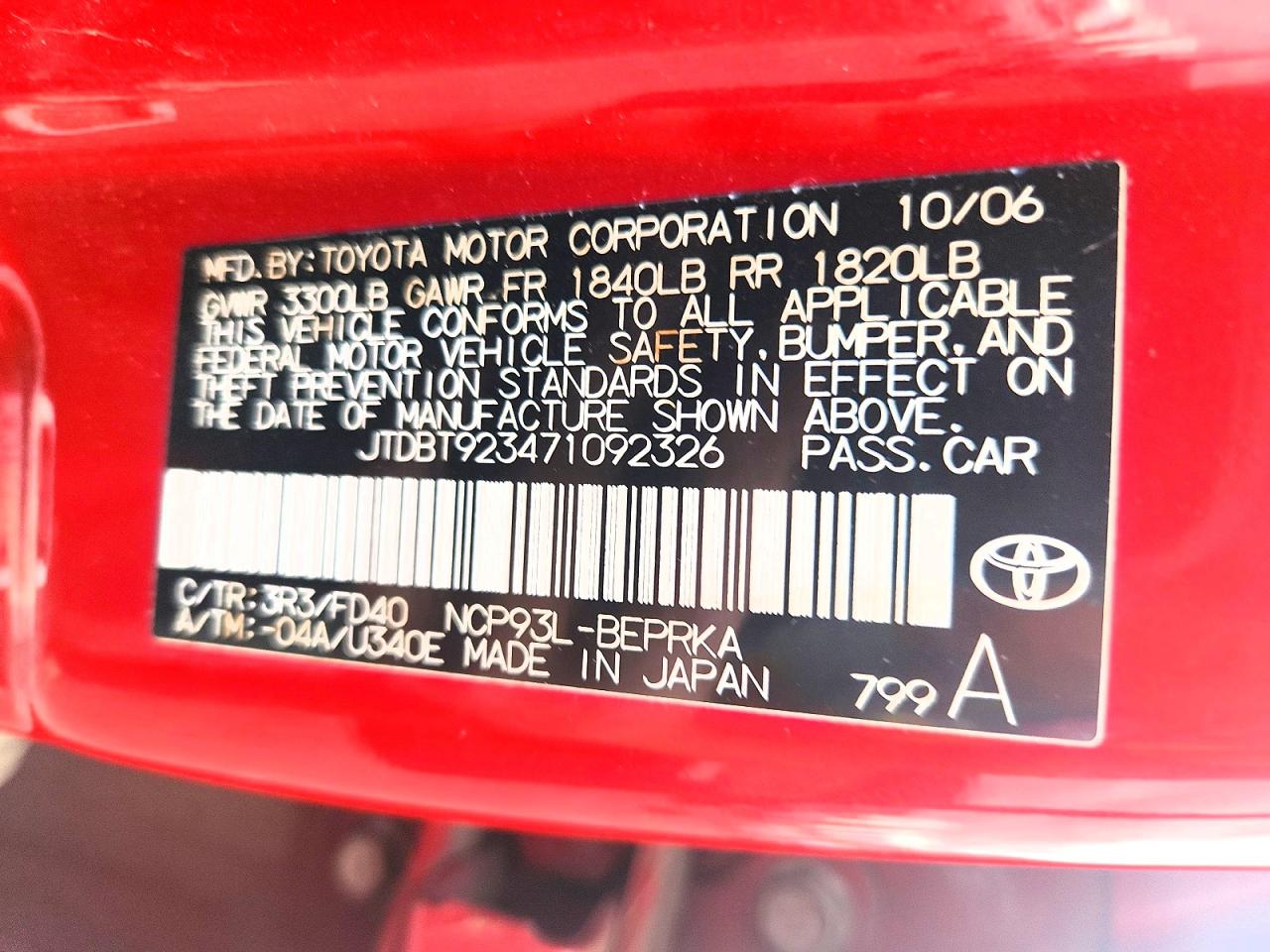 2007 TOYOTA YARIS BASE photo 34