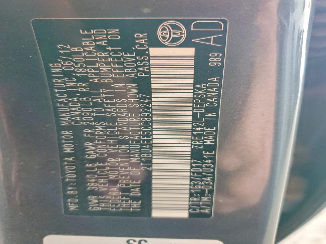 2012 TOYOTA COROLLA S photo 34
