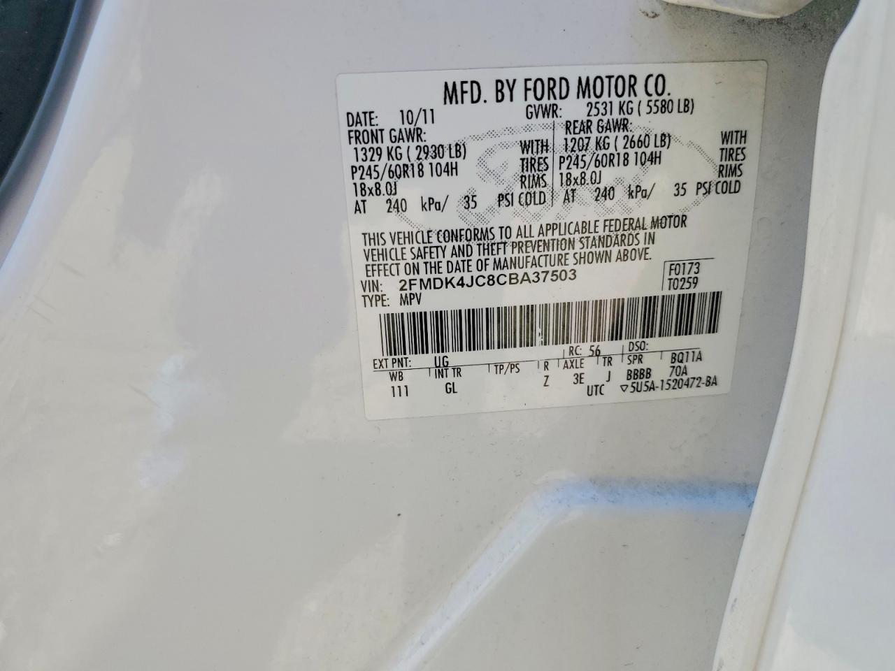 2012 FORD EDGE SEL photo 37