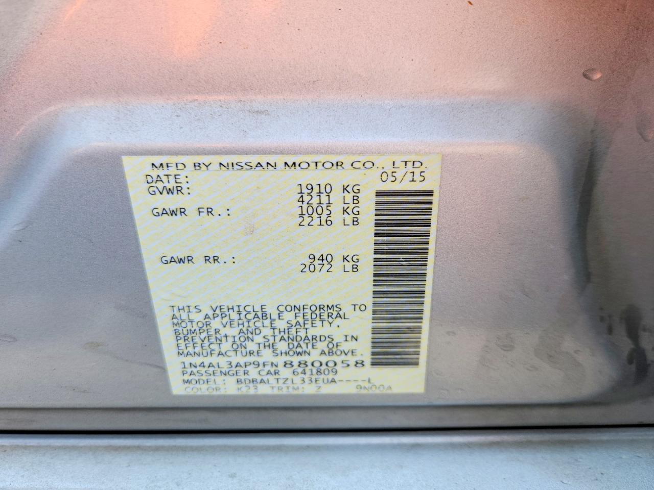 2015 NISSAN ALTIMA 2.5 SL photo 23