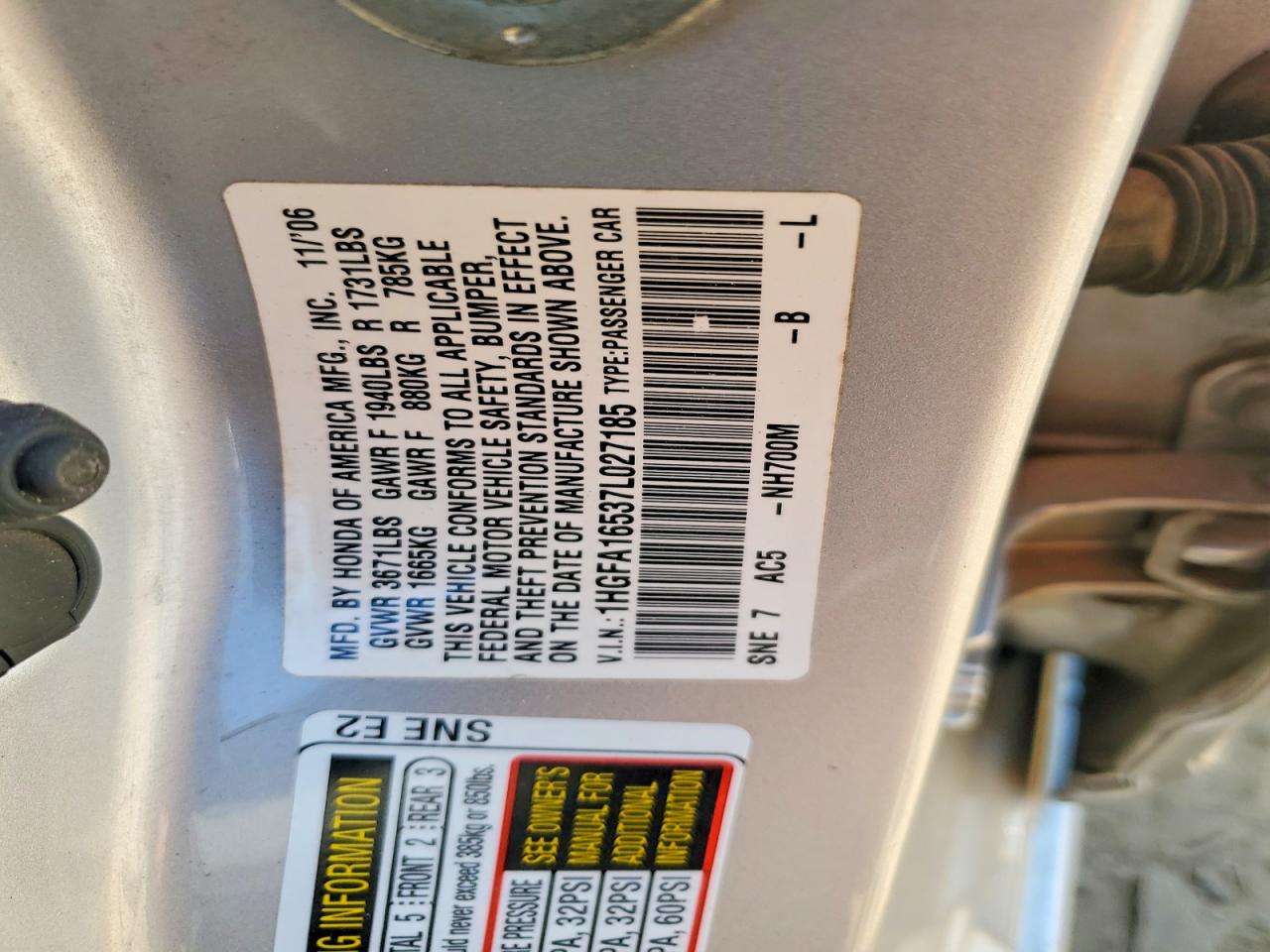 2007 HONDA CIVIC LX photo 25