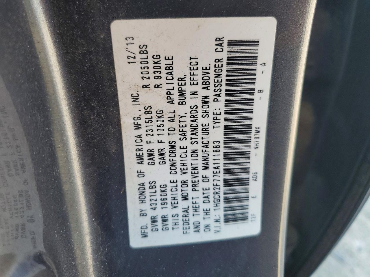 2014 HONDA ACCORD EX photo 12