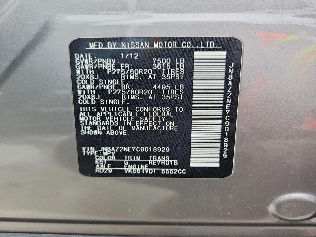 2012 INFINITI QX56 BASE photo 13