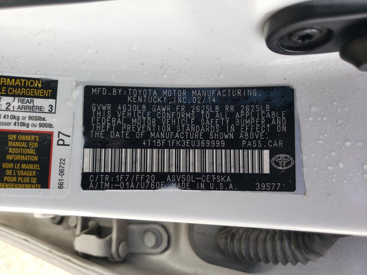 2014 TOYOTA CAMRY L photo 34