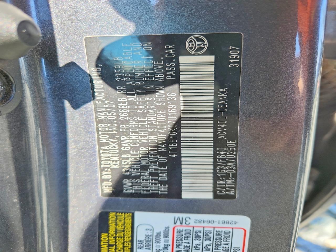 2007 TOYOTA CAMRY LE photo 23