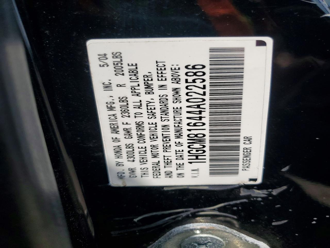 2004 HONDA ACCORD EX photo 12