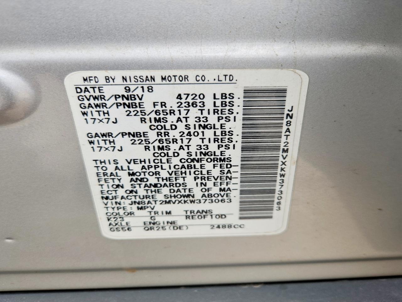 2019 NISSAN ROGUE SV photo 25