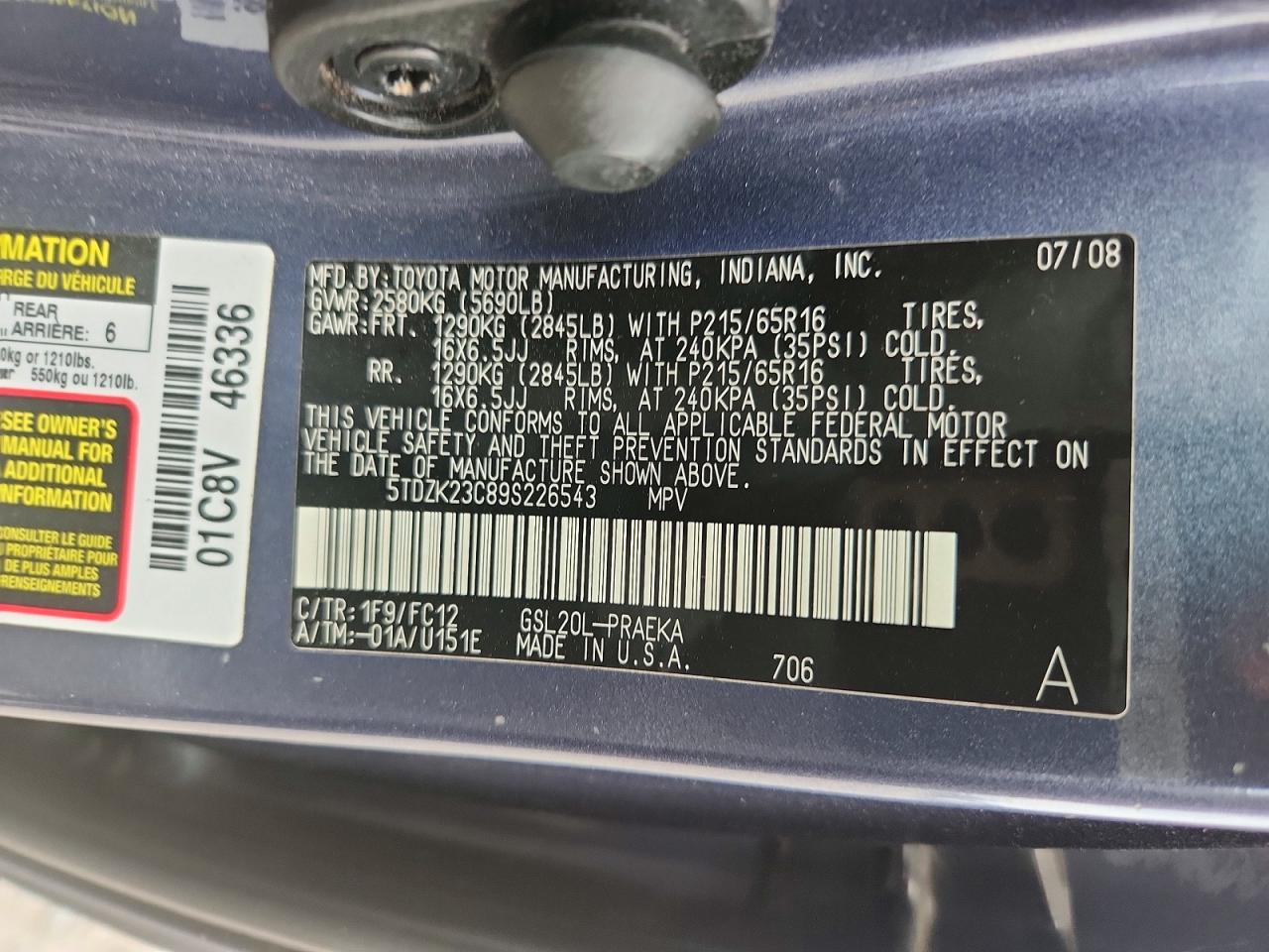 2009 TOYOTA SIENNA LE 8-PASSENGER photo 13