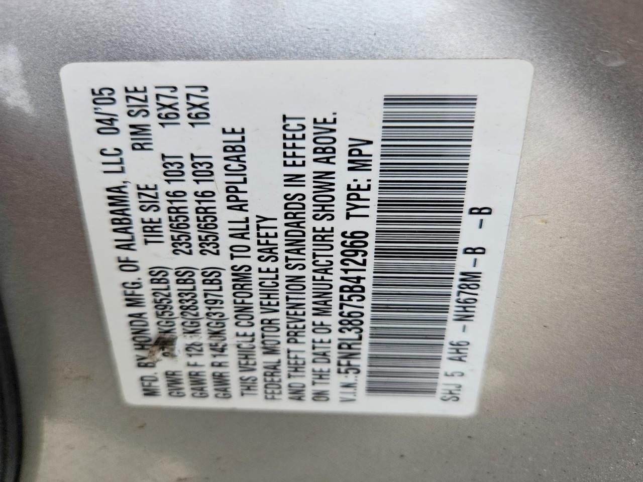 2005 HONDA ODYSSEY EXL photo 27