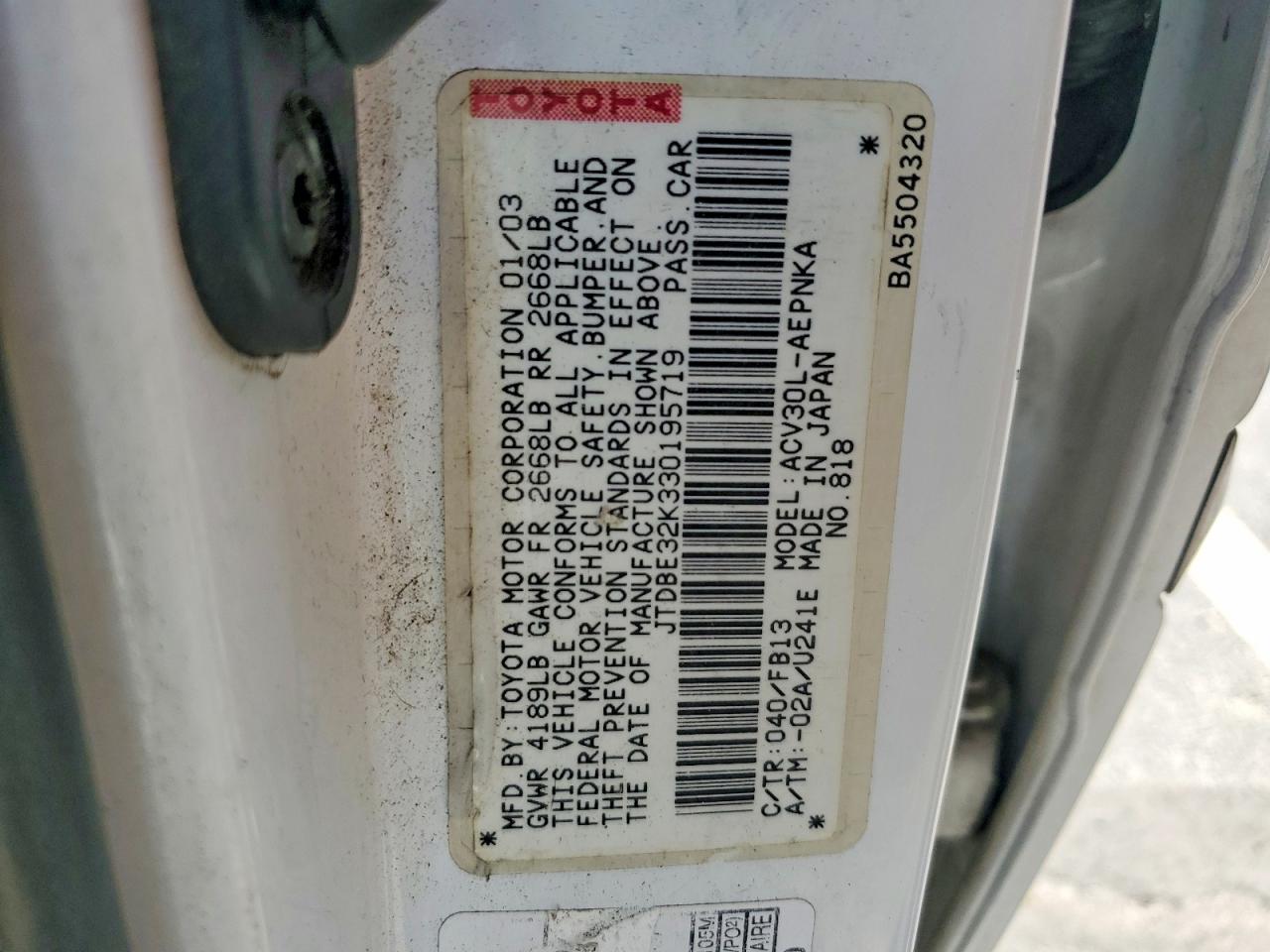 2003 TOYOTA CAMRY LE photo 34