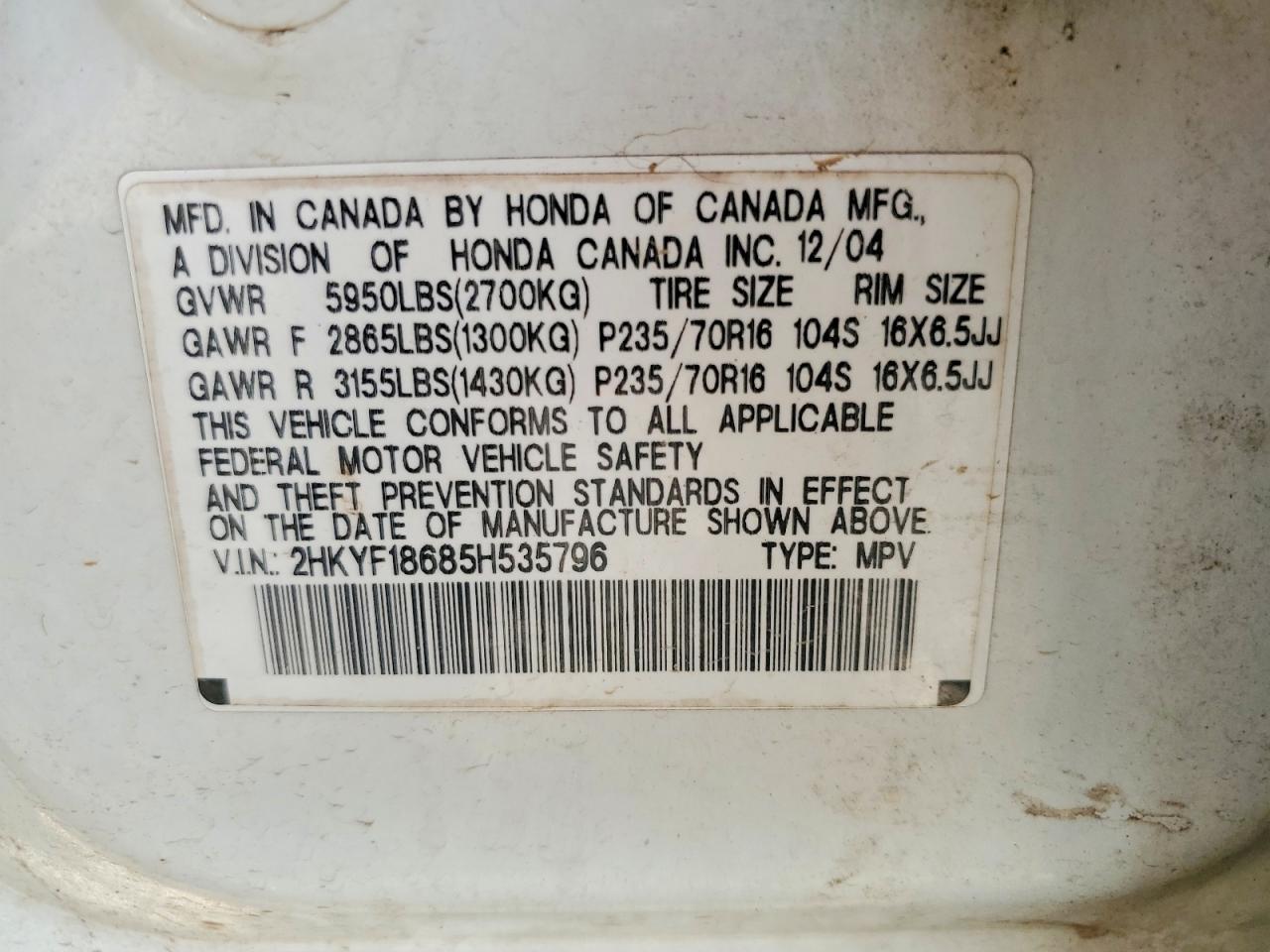 2005 HONDA PILOT EXL photo 25