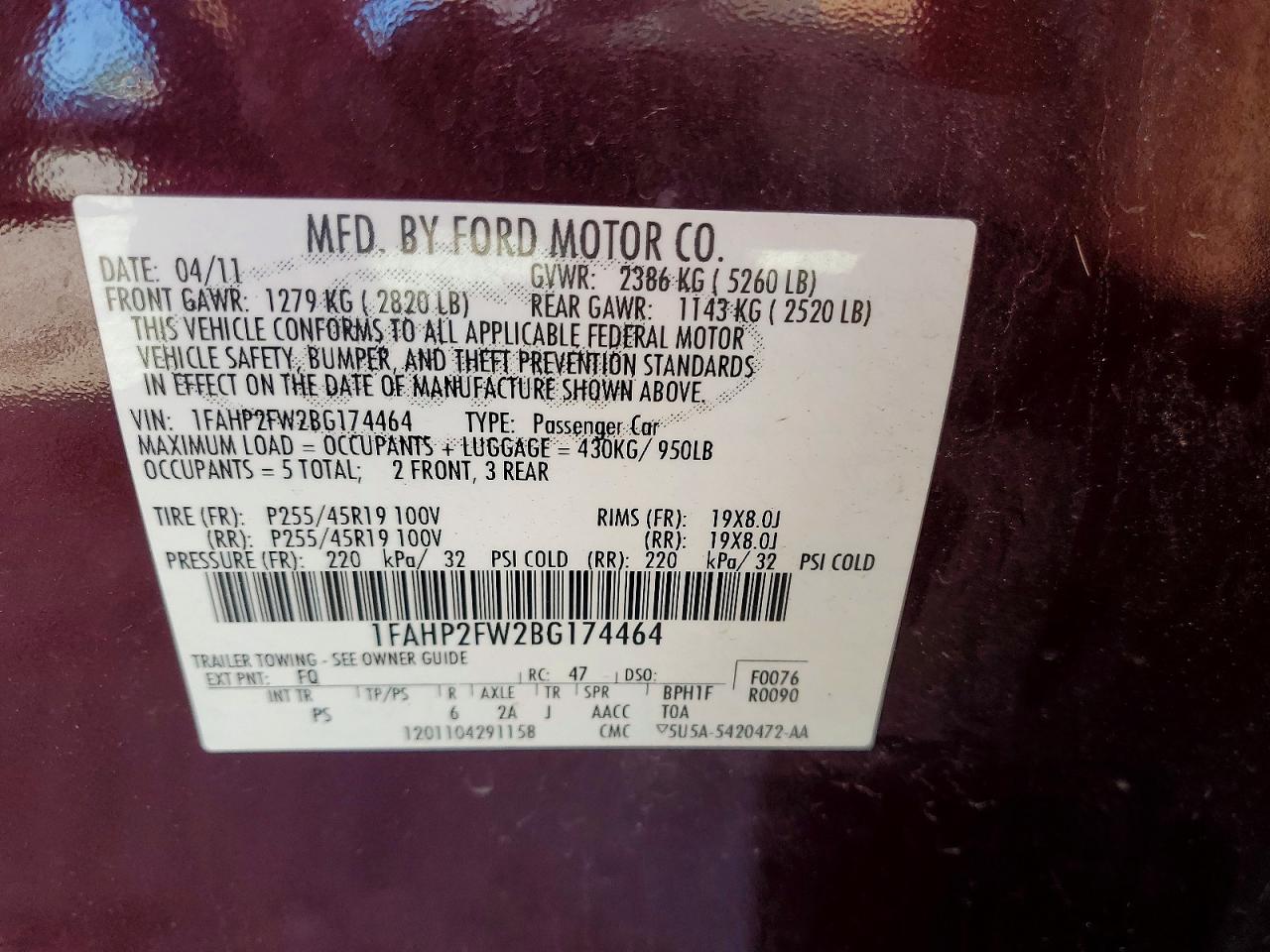 2011 FORD TAURUS LIMITED photo 34