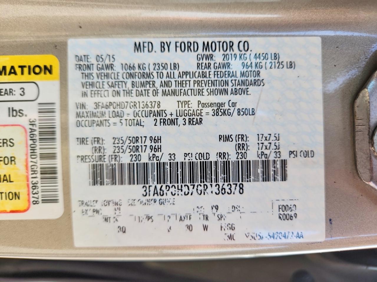 2016 FORD FUSION SE photo 34