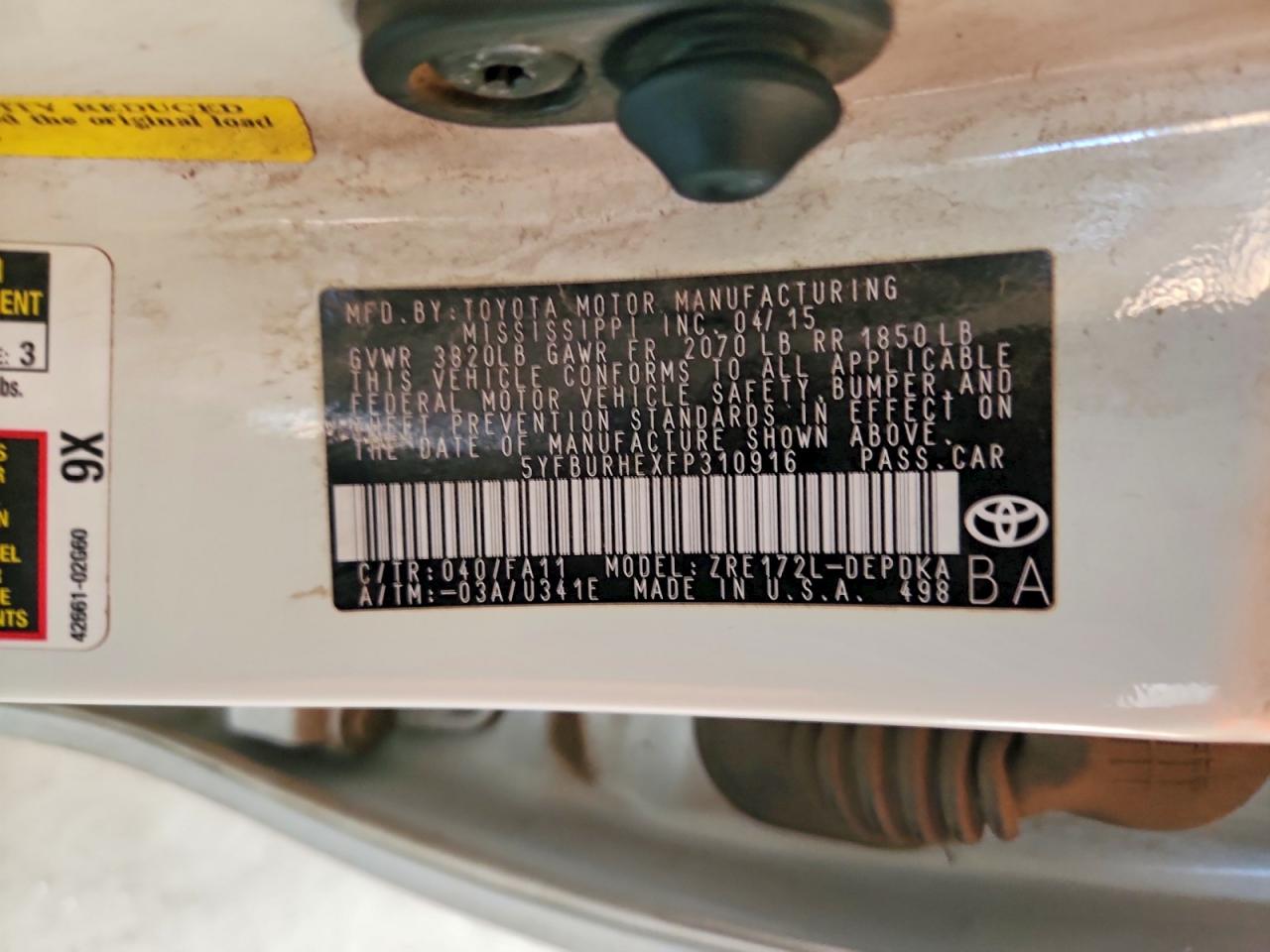 2015 TOYOTA COROLLA L photo 23