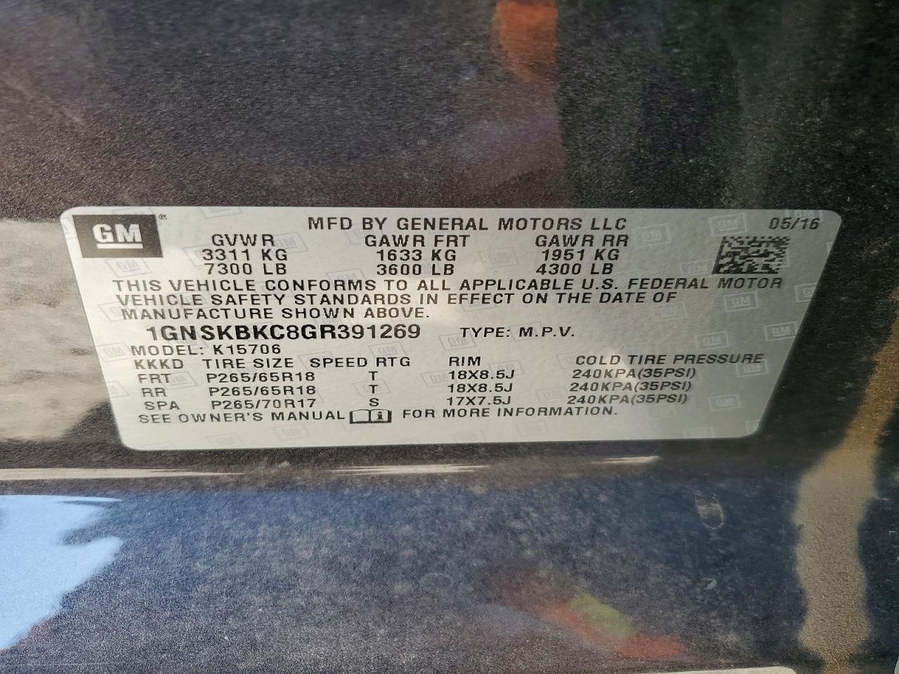 2016 CHEVROLET TAHOE K1500 LT photo 25