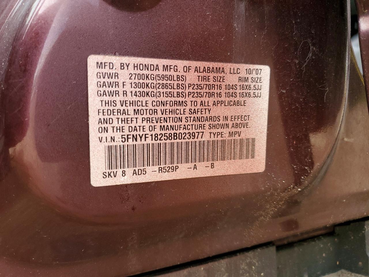 2008 HONDA PILOT photo 37