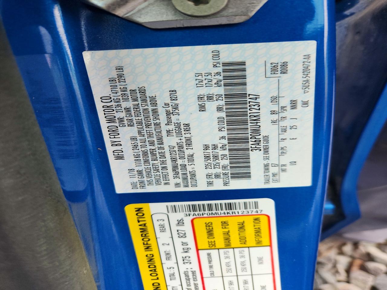 2019 FORD FUSION SEL photo 12