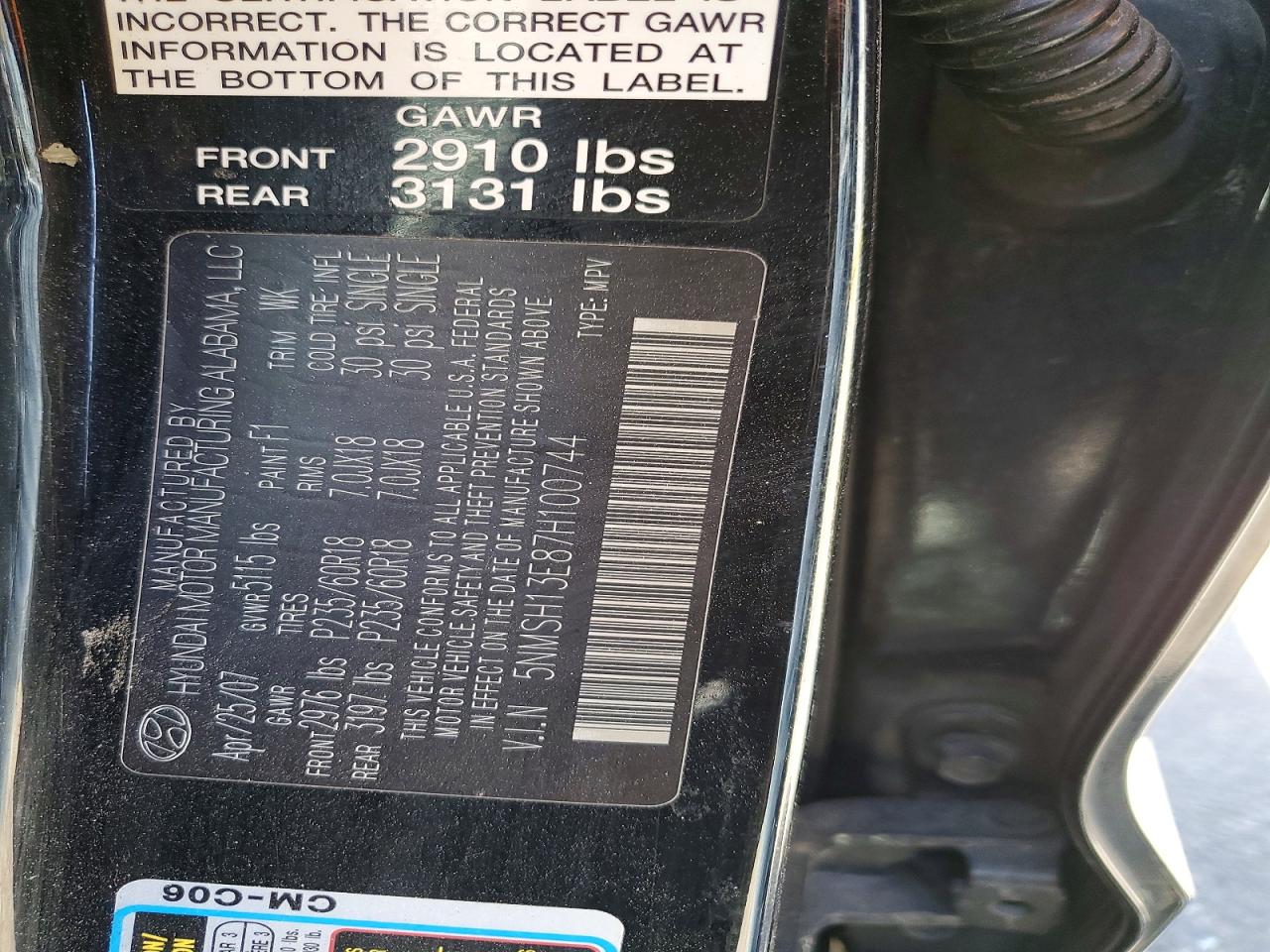 2007 HYUNDAI SANTA FE SE photo 34