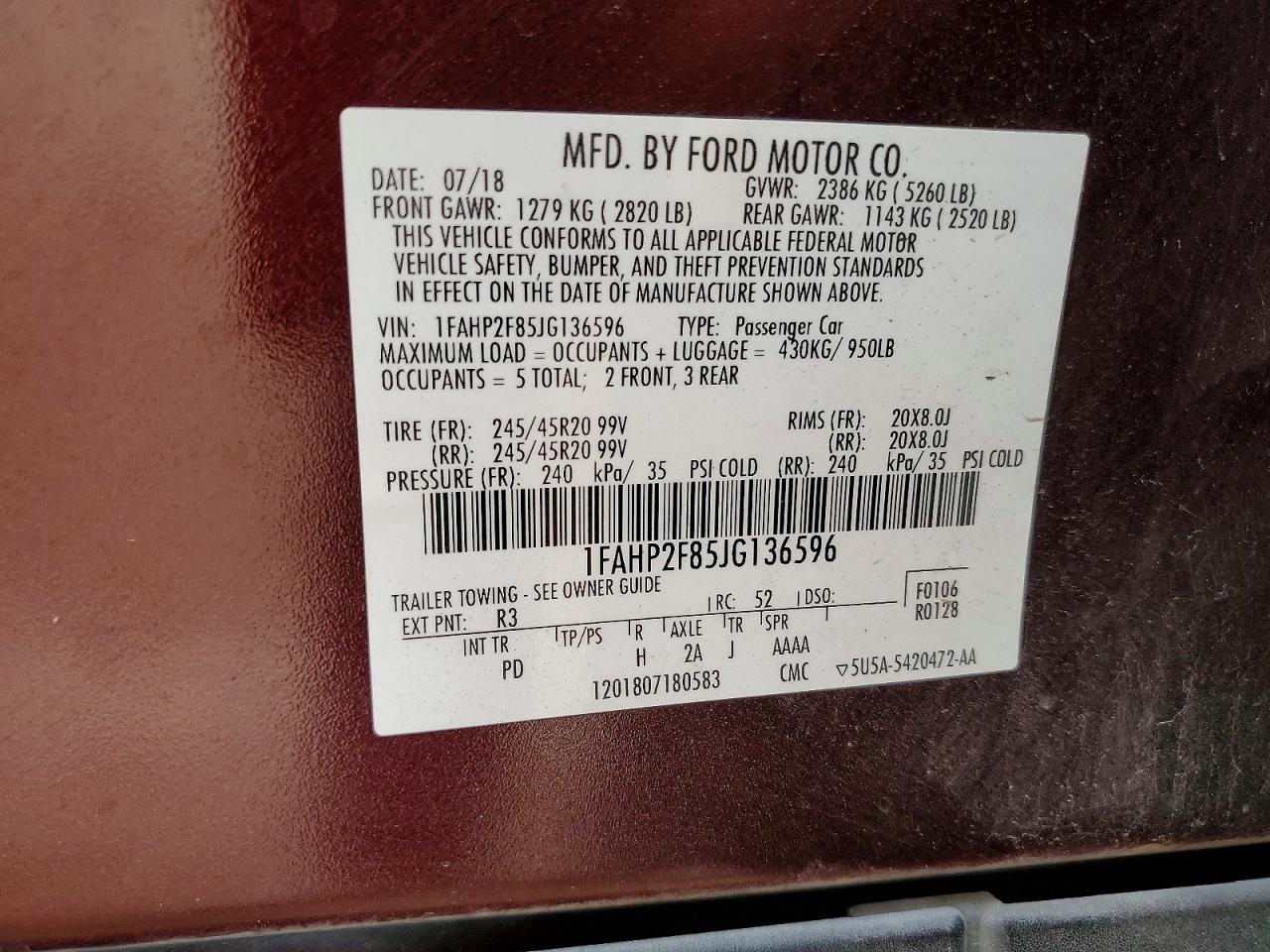 2018 FORD TAURUS LIMITED photo 12