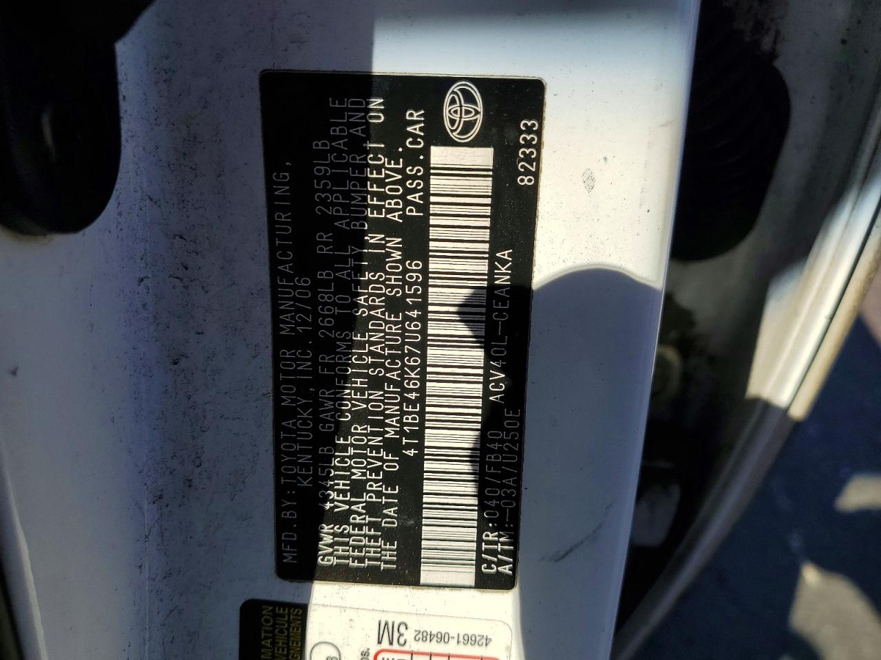 2007 TOYOTA CAMRY LE photo 12